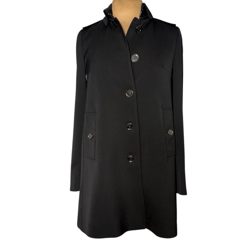 Burberry London Black Short Camden Heritage Car Coat Nova Check Lining Size 6 - Picture 3 of 14